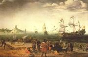 The painting Coastal Landscape with Ships